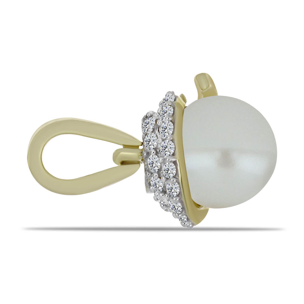 Pendente de Prata com Banho de Ouro com Pérola de Água Doce Branca e Topázio Branco 2 