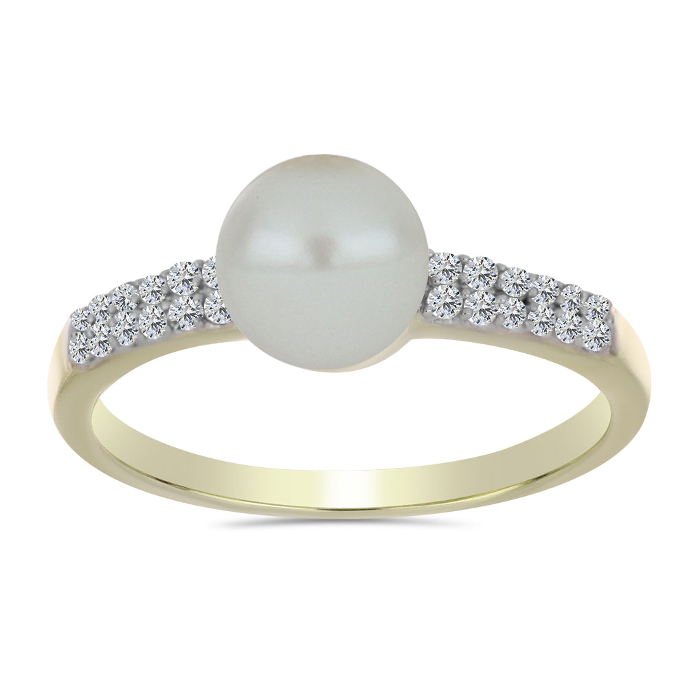 Anel de Prata com Banho de Ouro com Pérola de Água Doce Branca e Topázio Branco
