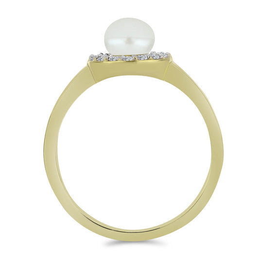 Anel de Prata com Banho de Ouro com Pérola de Água Doce Branca e Topázio Branco