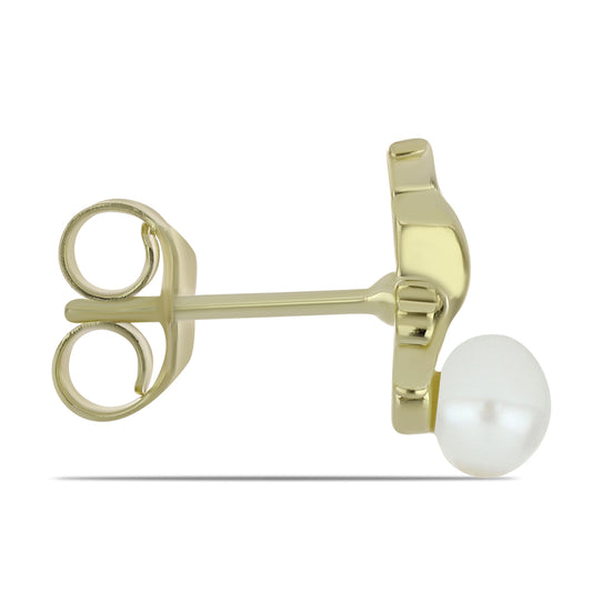 Brincos de Prata com Banho de Ouro com Pérola de Água Doce Branca