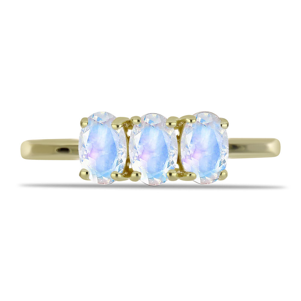 Anel de Prata com Banho de Ouro com Pedra da Lua Arco-íris