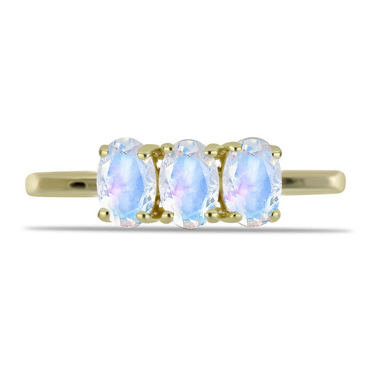 Anel de Prata com Banho de Ouro com Pedra da Lua Arco-íris