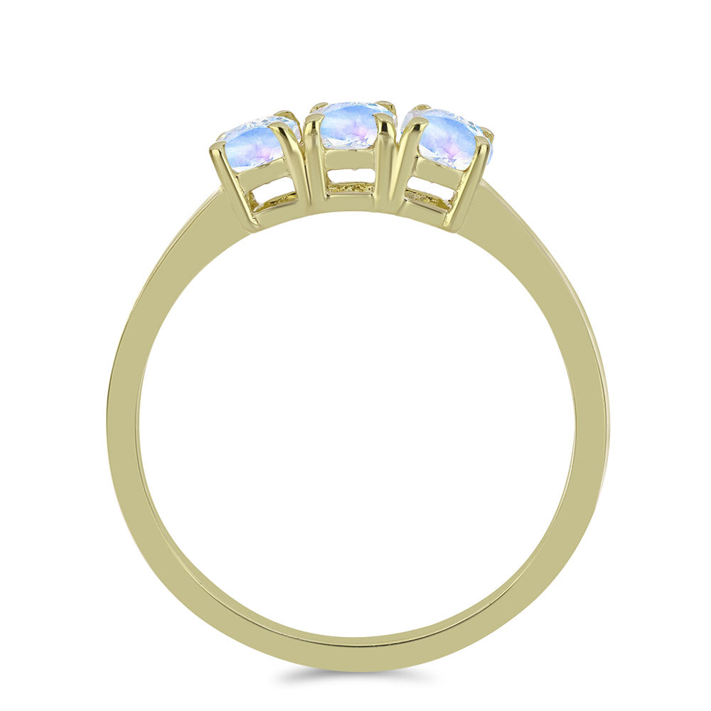 Anel de Prata com Banho de Ouro com Pedra da Lua Arco-íris 2 