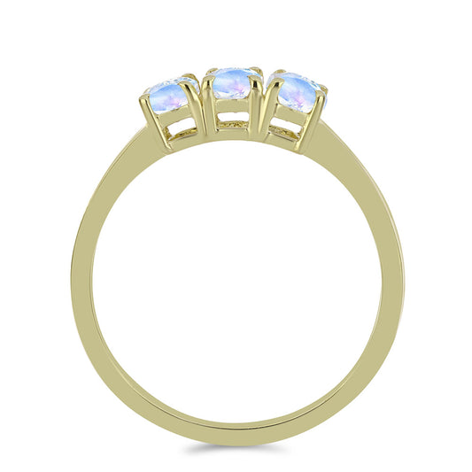 Anel de Prata com Banho de Ouro com Pedra da Lua Arco-íris