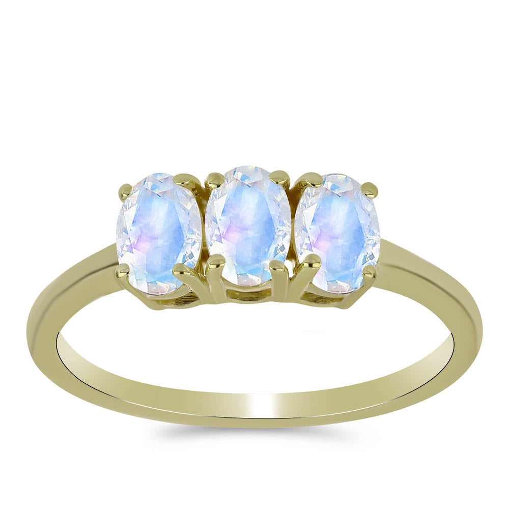 Anel de Prata com Banho de Ouro com Pedra da Lua Arco-íris