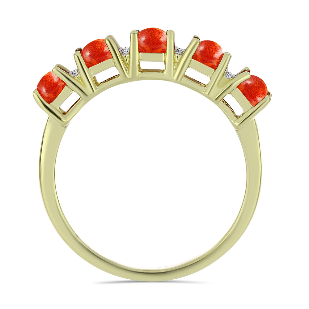 Anel de Prata com Banho de Ouro com Coral Esponja Vermelha e Topázio Branco 3 