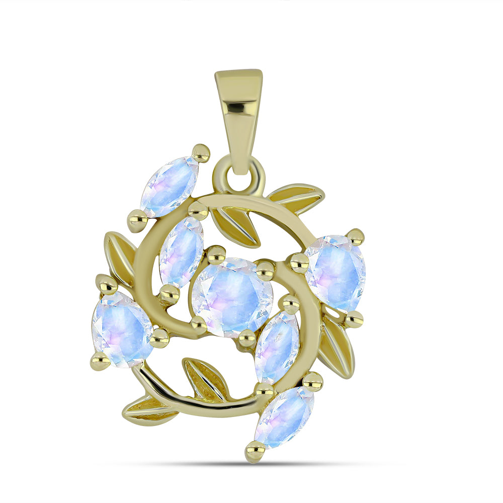 Pendente de Prata com Banho de Ouro com Pedra da Lua Arco-íris 1 