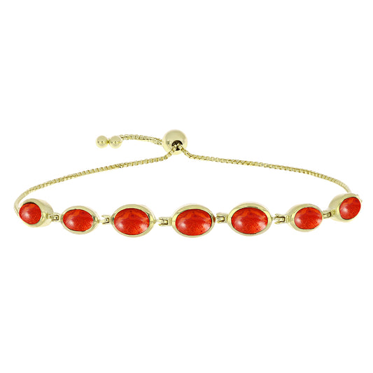 Pulseira de Prata com Banho de Ouro com Coral Esponja Vermelha  Contraste: Cabeca de Veado (800)