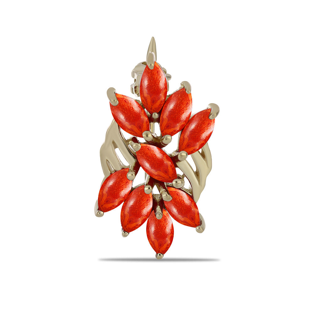 Alfinete de Prata com Banho de Ouro com Coral Esponja Vermelha 1 