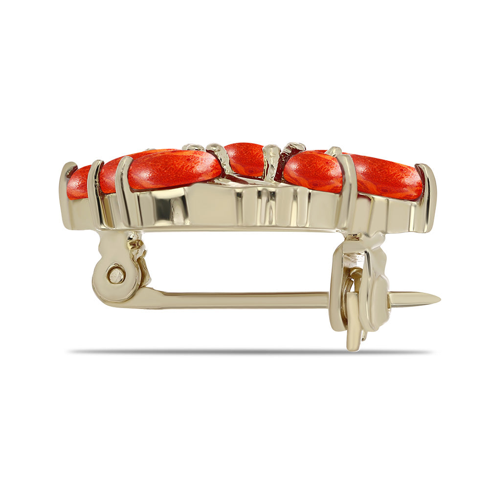 Alfinete de Prata com Banho de Ouro com Coral Esponja Vermelha 2 