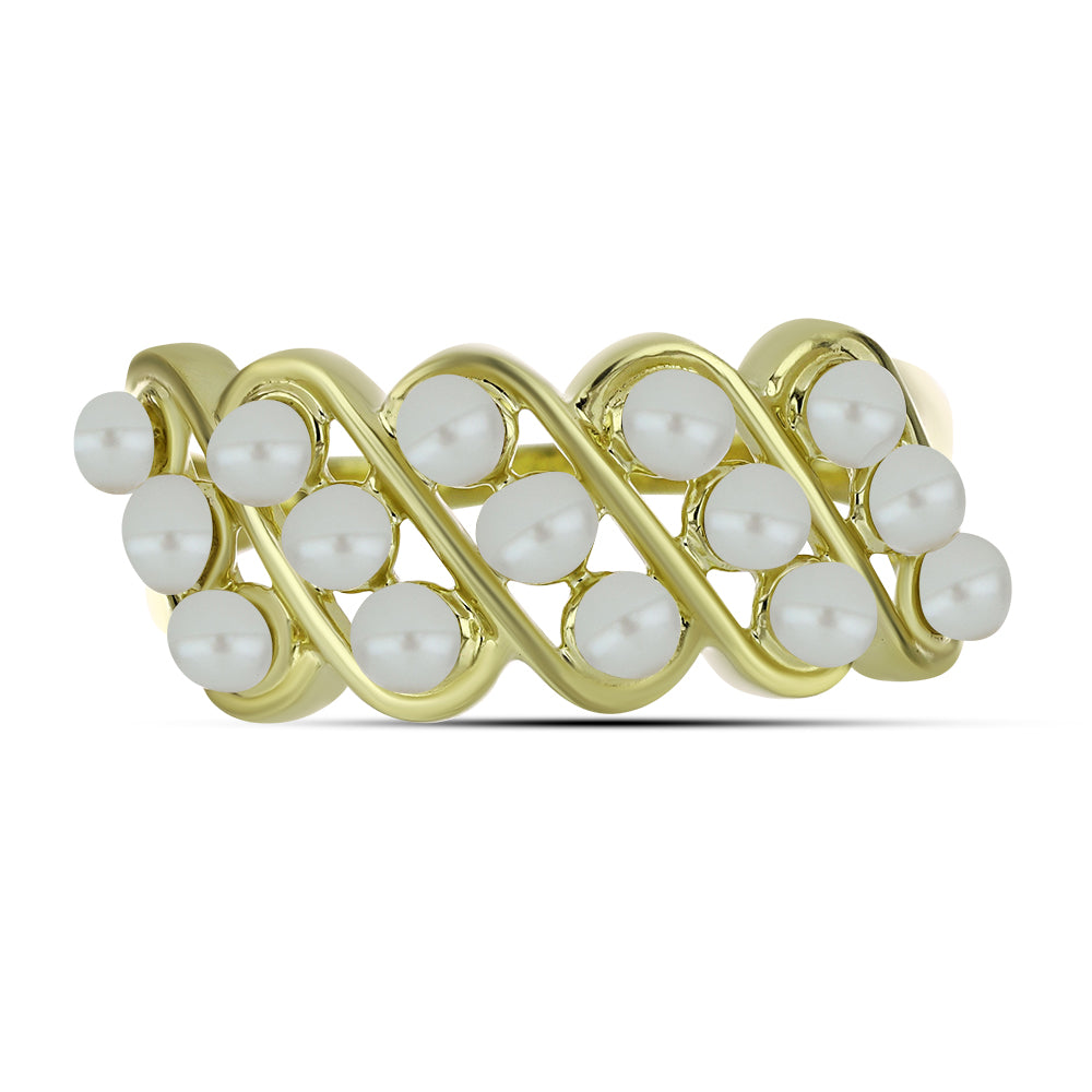 Anel de Prata com Banho de Ouro com Pérola de Água Doce Branca  Contraste: Cabeca de Veado (800) 2 