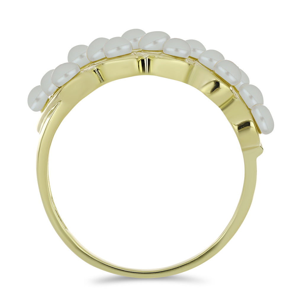 Anel de Prata com Banho de Ouro com Pérola de Água Doce Branca  Contraste: Cabeca de Veado (800) 3 