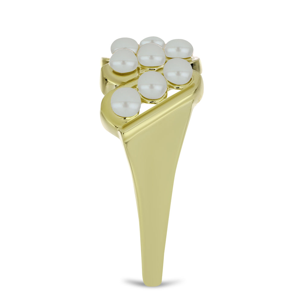 Anel de Prata com Banho de Ouro com Pérola de Água Doce Branca  Contraste: Cabeca de Veado (800) 4 