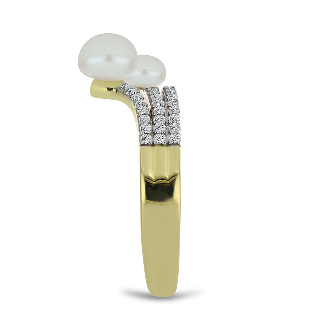 Anel de Prata com Banho de Ouro com Pérola de Água Doce Branca e Topázio Branco 4 