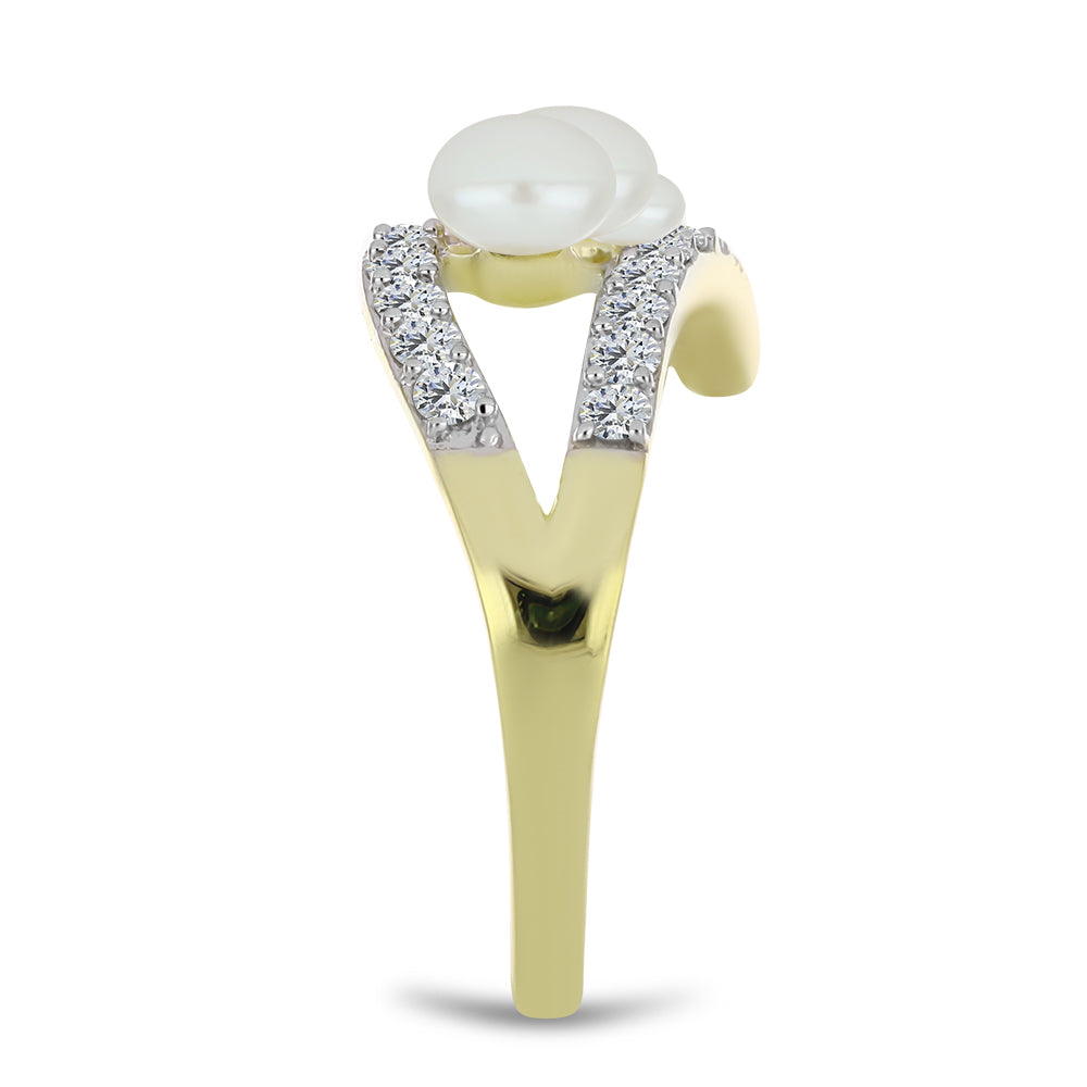 Anel de Prata com Banho de Ouro com Pérola de Água Doce Branca e Topázio Branco 4 