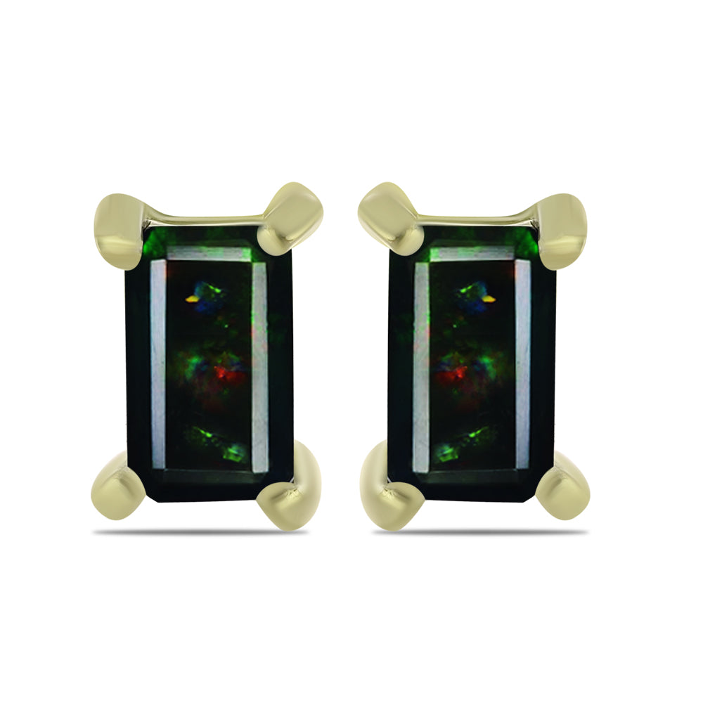 Brincos de Prata com Banho de Ouro com Opala Preta de Lega Dembi da Etiópia