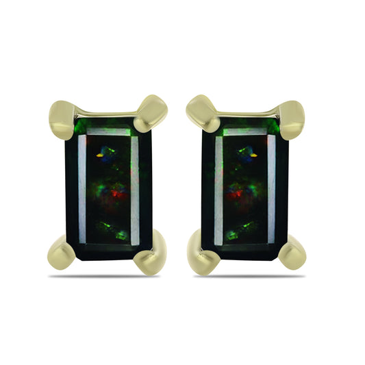 Brincos de Prata com Banho de Ouro com Opala Preta de Lega Dembi da Etiópia