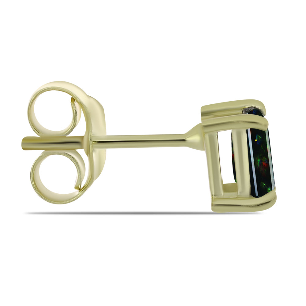 Brincos de Prata com Banho de Ouro com Opala Preta de Lega Dembi da Etiópia