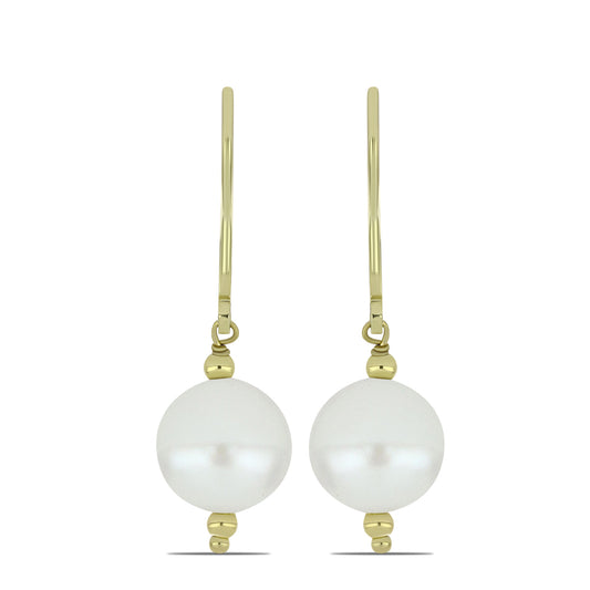 Brincos de Prata com Banho de Ouro com Pérola de Água Doce Branca