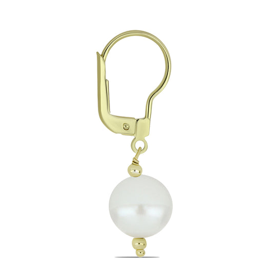 Brincos de Prata com Banho de Ouro com Pérola de Água Doce Branca