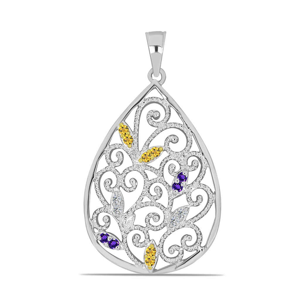 Pendente de Prata com Citrino de Ural e Ametista de Marrocos