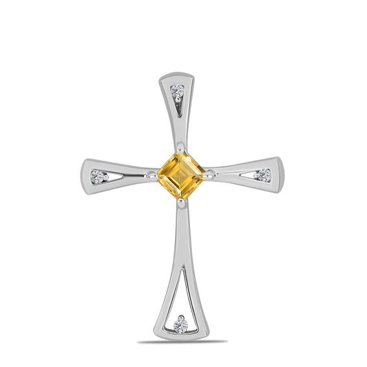 Cruz Pendente de Prata com Citrino de Ural e Topázio Branco