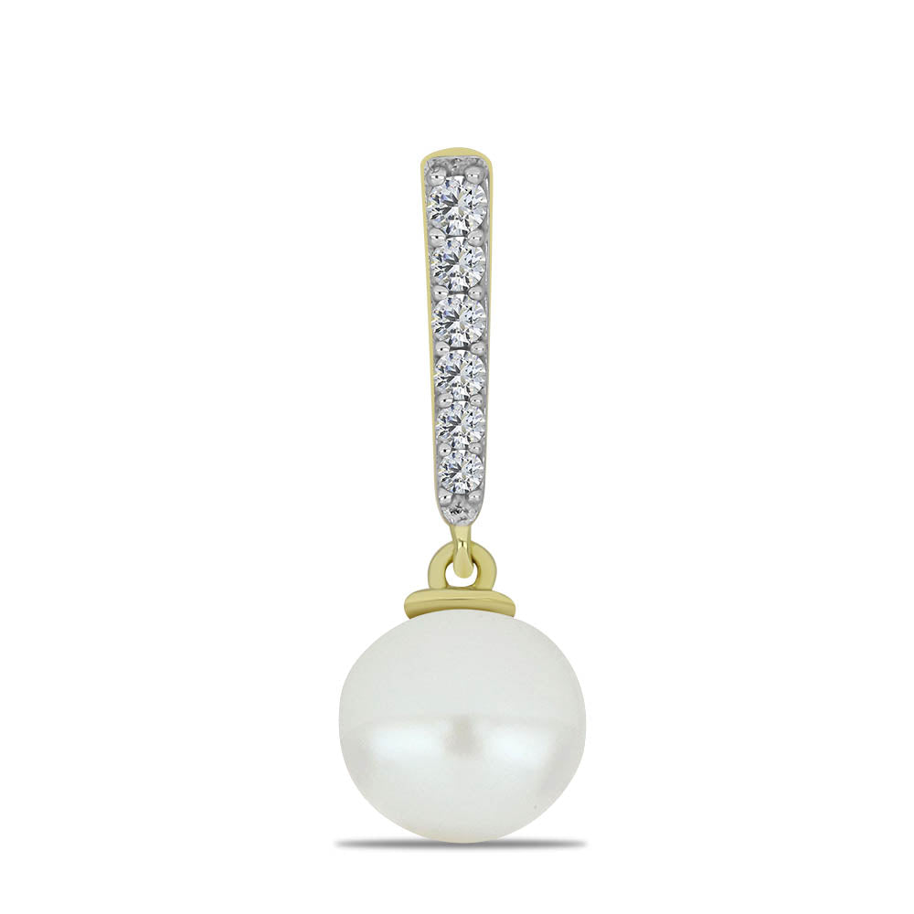 Pendente de Prata com Banho de Ouro com Pérola de Água Doce Branca e Topázio Branco