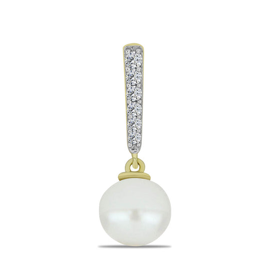 Pendente de Prata com Banho de Ouro com Pérola de Água Doce Branca e Topázio Branco