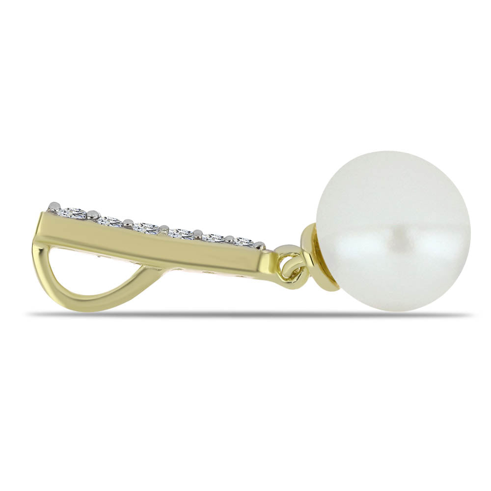 Pendente de Prata com Banho de Ouro com Pérola de Água Doce Branca e Topázio Branco 2 