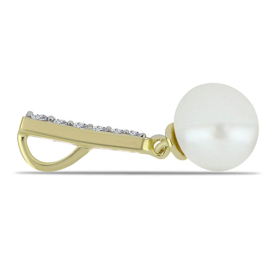 Pendente de Prata com Banho de Ouro com Pérola de Água Doce Branca e Topázio Branco