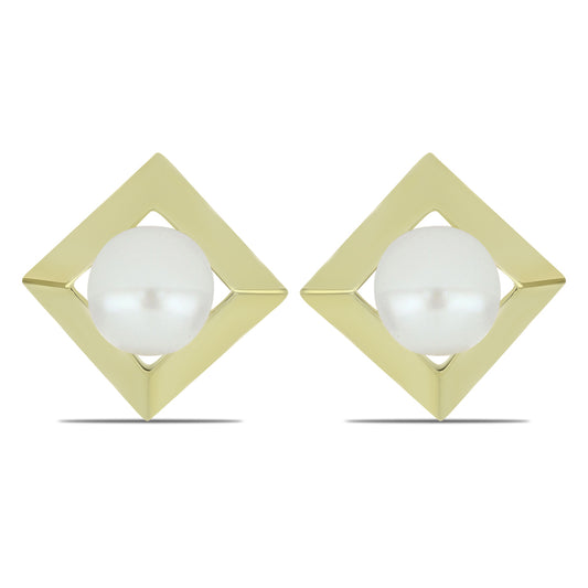 Brincos de Prata com Banho de Ouro com Pérola de Água Doce Branca