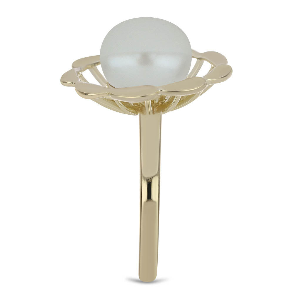 Anel de Prata com Banho de Ouro com Pérola de Água Doce Branca  Contraste: Cabeca de Veado (800) 4 