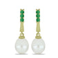 Brincos de Prata com Banho de Ouro com Pérola de Água Doce Branca e Esmeralda do Brasil
