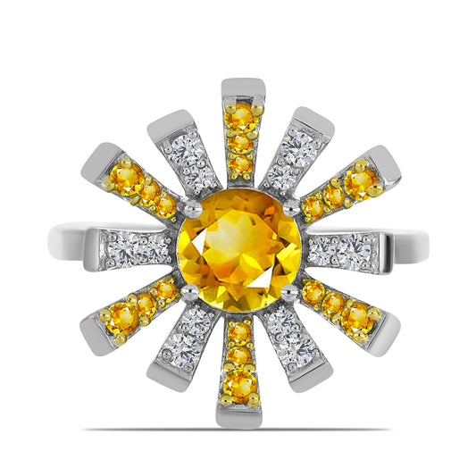 Anel de Prata com Citrino de Ural  Contraste: Cabeca de Veado (800)