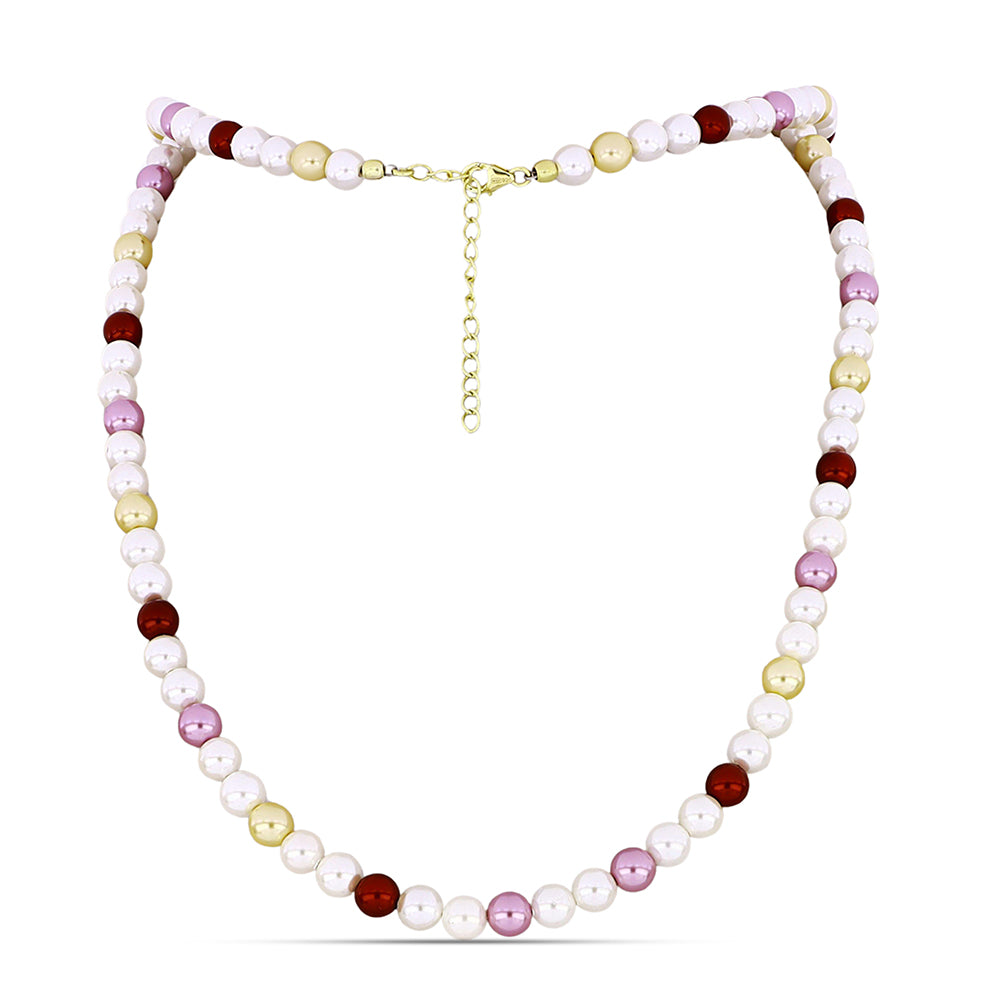 Colar de Prata com Banho de Ouro com Pérola de Água Doce Branca e Pérola de Água Doce Cor de Pêssego 1 