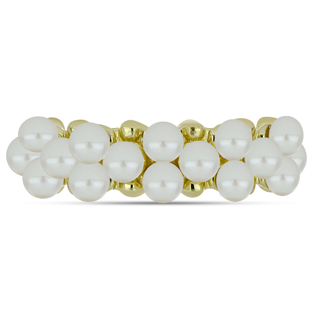 Anel de Prata com Banho de Ouro com Pérola de Água Doce Branca  Contraste: Cabeca de Veado (800)