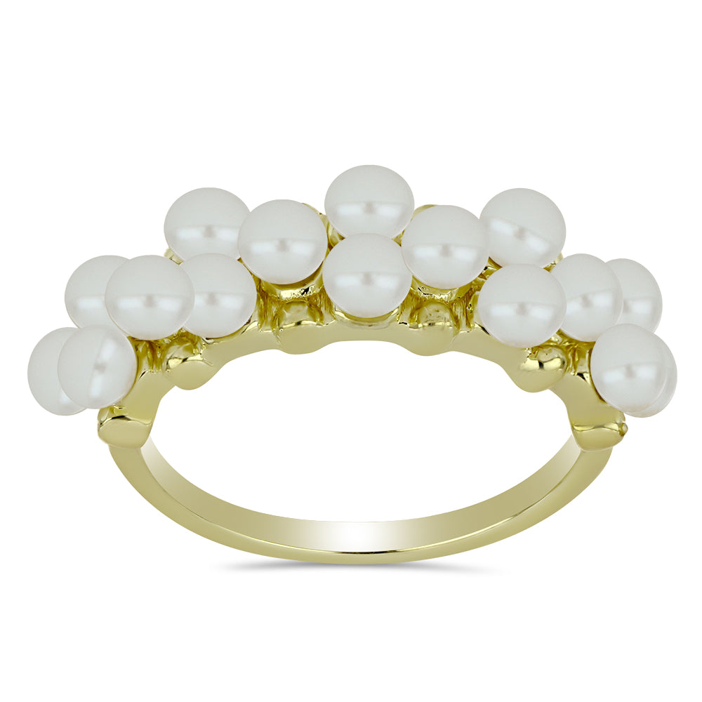 Anel de Prata com Banho de Ouro com Pérola de Água Doce Branca  Contraste: Cabeca de Veado (800)