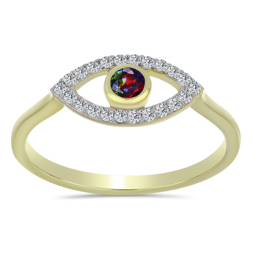 Anel de Prata com Banho de Ouro com Opala Preta de Lega Dembi da Etiópia e Topázio Branco 3 