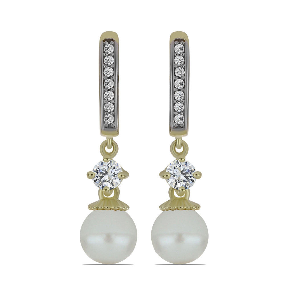 Brincos de Prata com Banho de Ouro com Pérola de Água Doce Branca e Topázio Branco 1 