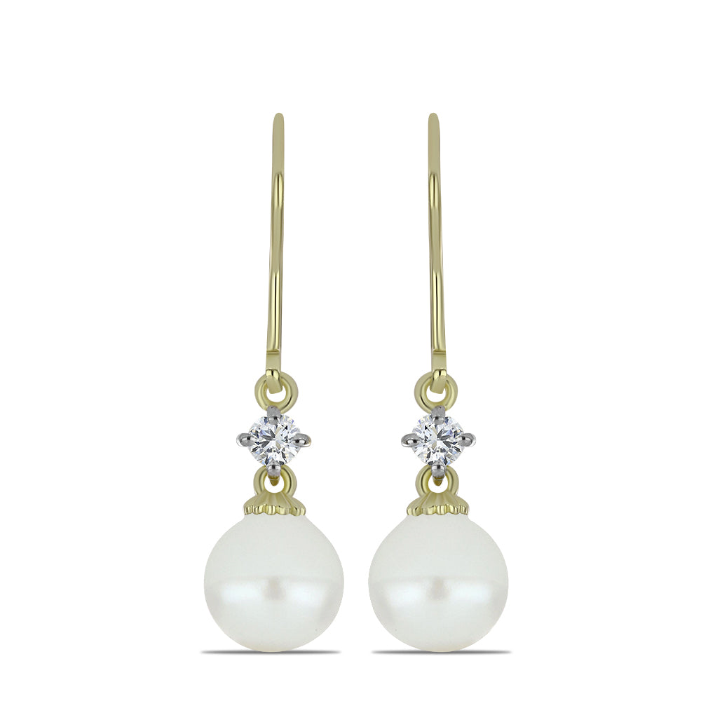 Brincos de Prata com Banho de Ouro com Pérola de Água Doce Branca e Topázio Branco