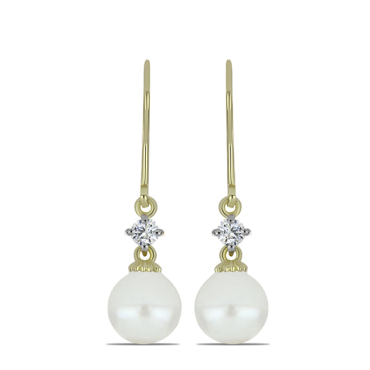Brincos de Prata com Banho de Ouro com Pérola de Água Doce Branca e Topázio Branco