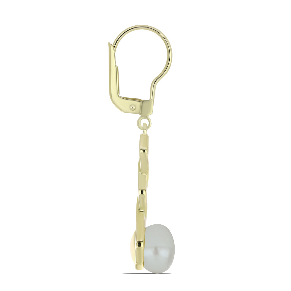 Brincos de Prata com Banho de Ouro com Pérola de Água Doce Branca 2 