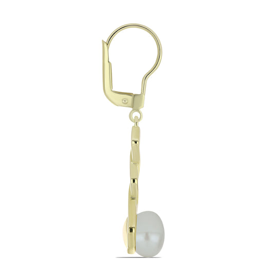 Brincos de Prata com Banho de Ouro com Pérola de Água Doce Branca