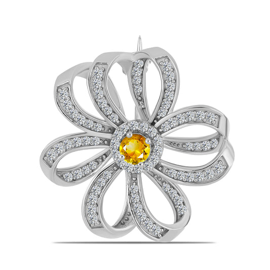 Alfinete de Prata com Citrino de Ural e Topázio Branco  Contraste: Cabeca de Veado (800)