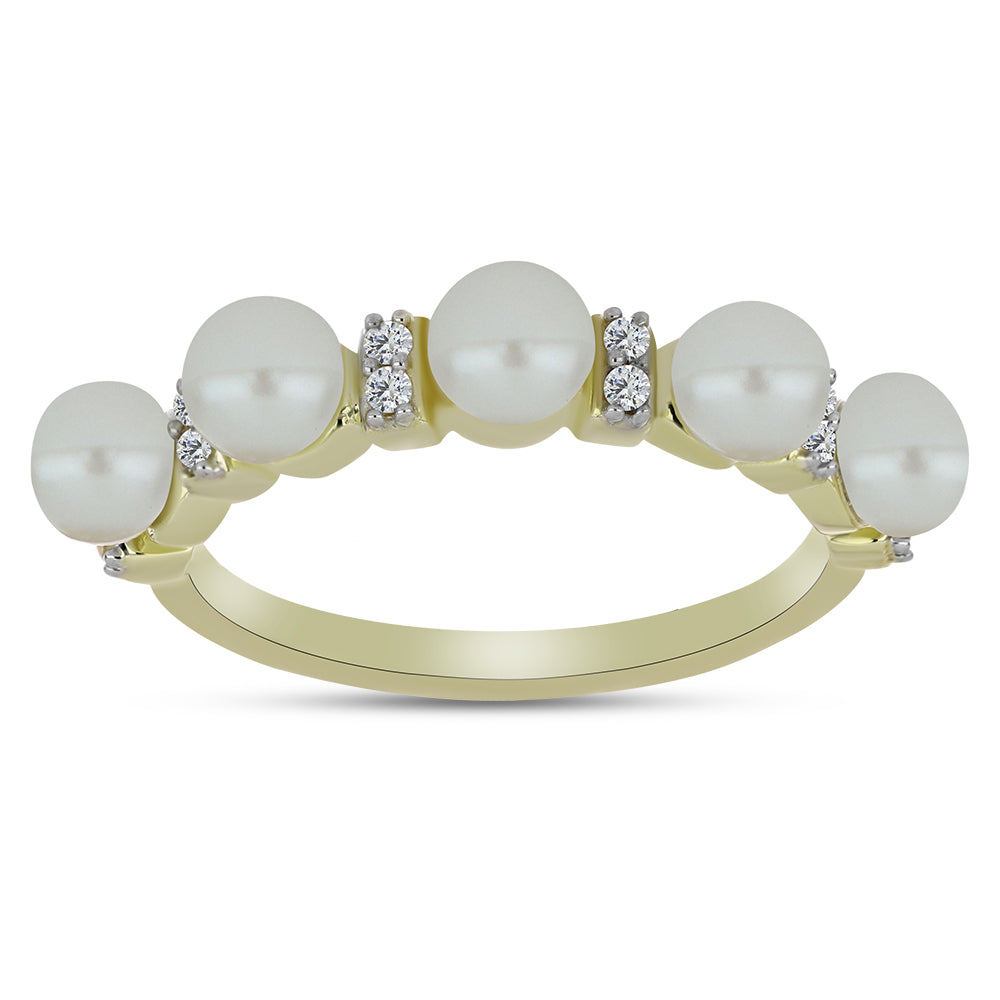 Anel de Prata com Banho de Ouro com Pérola de Água Doce Branca e Topázio Branco 1 