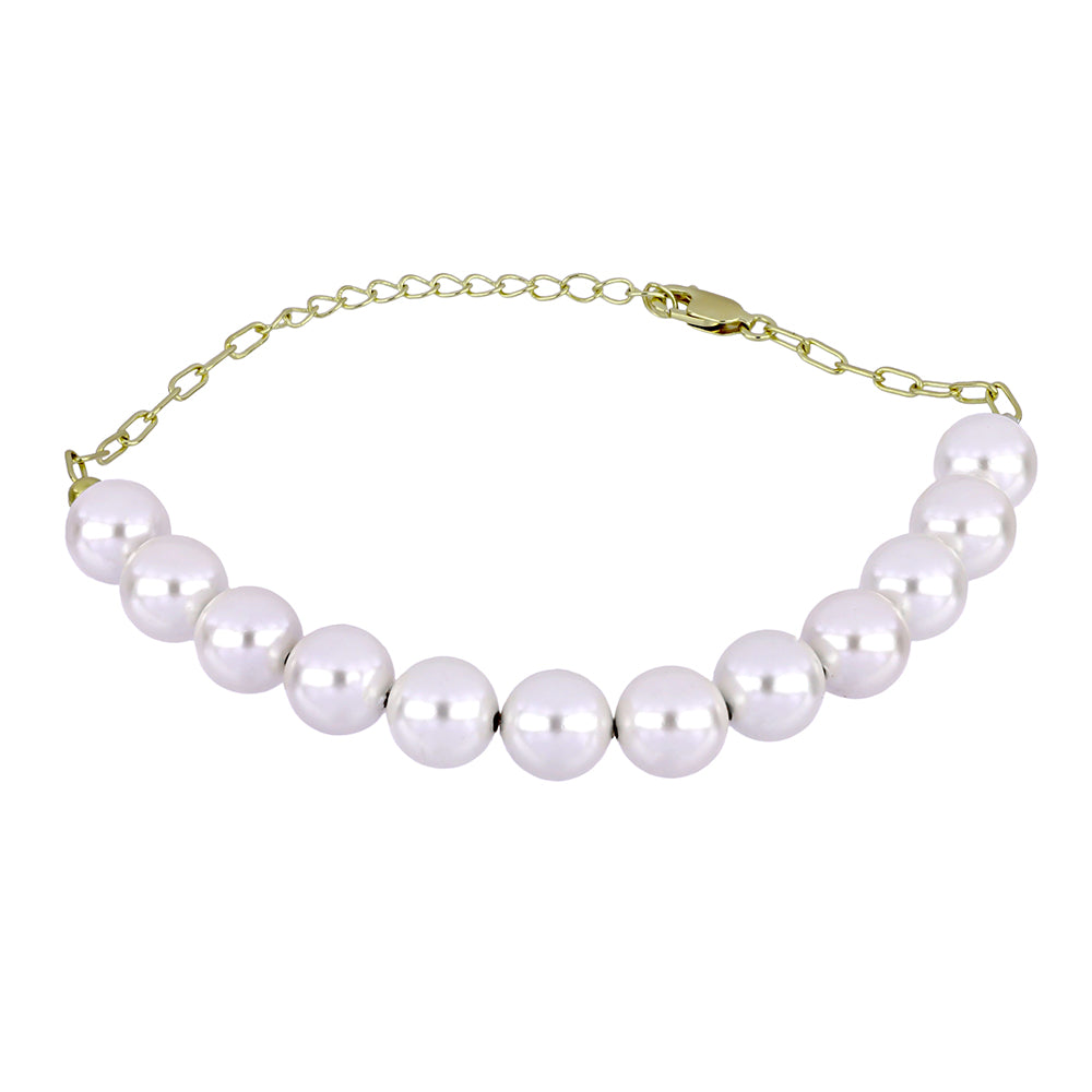 Pulseira de Prata com Banho de Ouro com Pérola de Água Doce Branca
