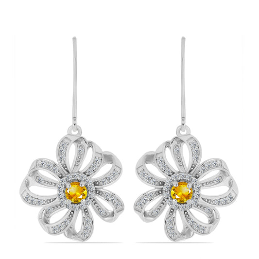 Brincos de Prata com Citrino de Ural e Topázio Branco  Contraste: Cabeca de Veado (800)