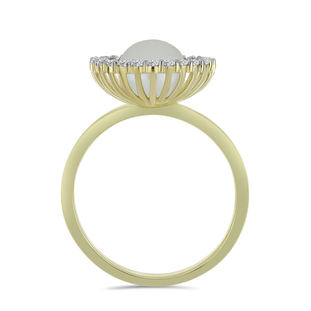 Anel de Prata com Banho de Ouro com Pérola de Água Doce Branca e Topázio Branco 2 