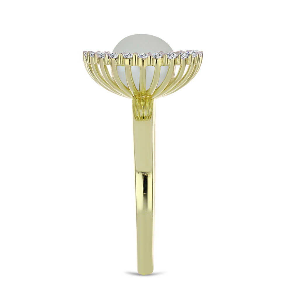 Anel de Prata com Banho de Ouro com Pérola de Água Doce Branca e Topázio Branco 4 