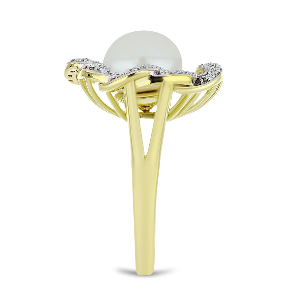 Anel de Prata com Banho de Ouro com Pérola de Água Doce Branca e Topázio Branco  Contraste: Cabeca de Veado (800) 4 